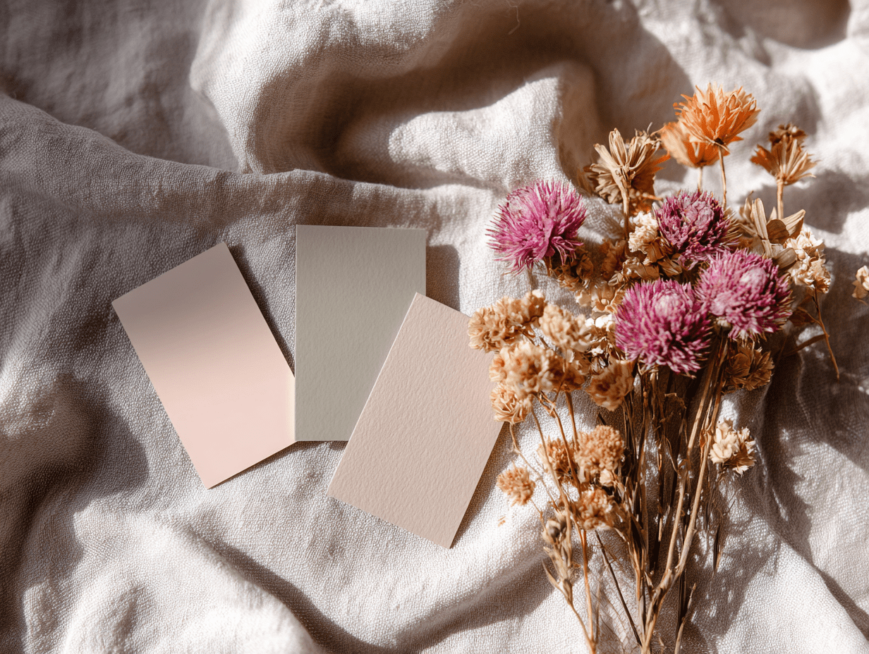 Affirmationskarten in zarten Pastelltönen mit Trockenblumen – Inspiration für Schwangerschaft und Geburt